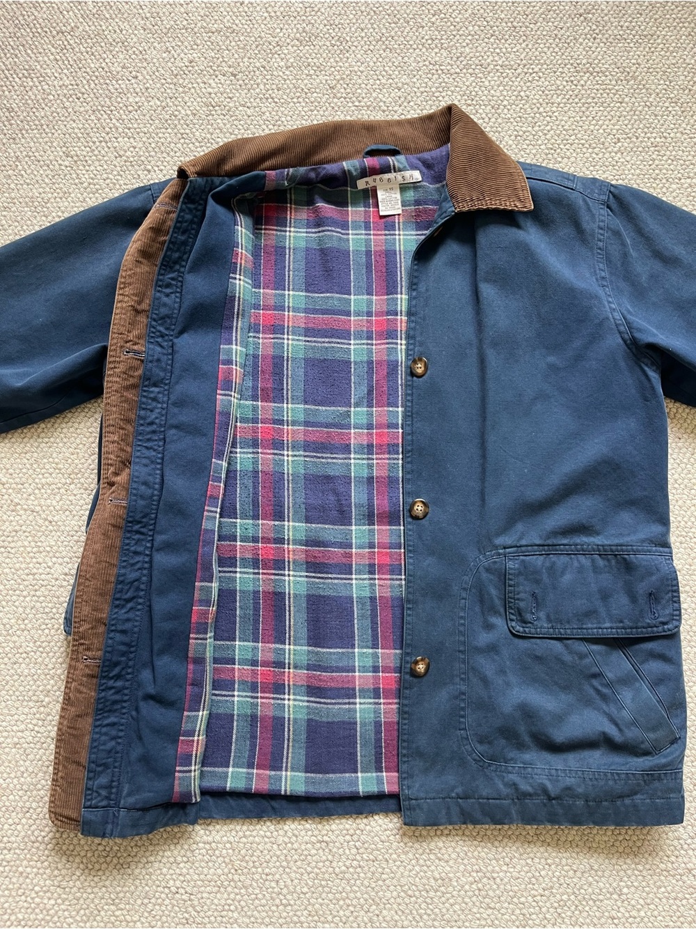 Rubish Women’s Blue Barn Coat Corduroy Collar Plaid Lined Chore Jacket XS - Picture 3 of 7
